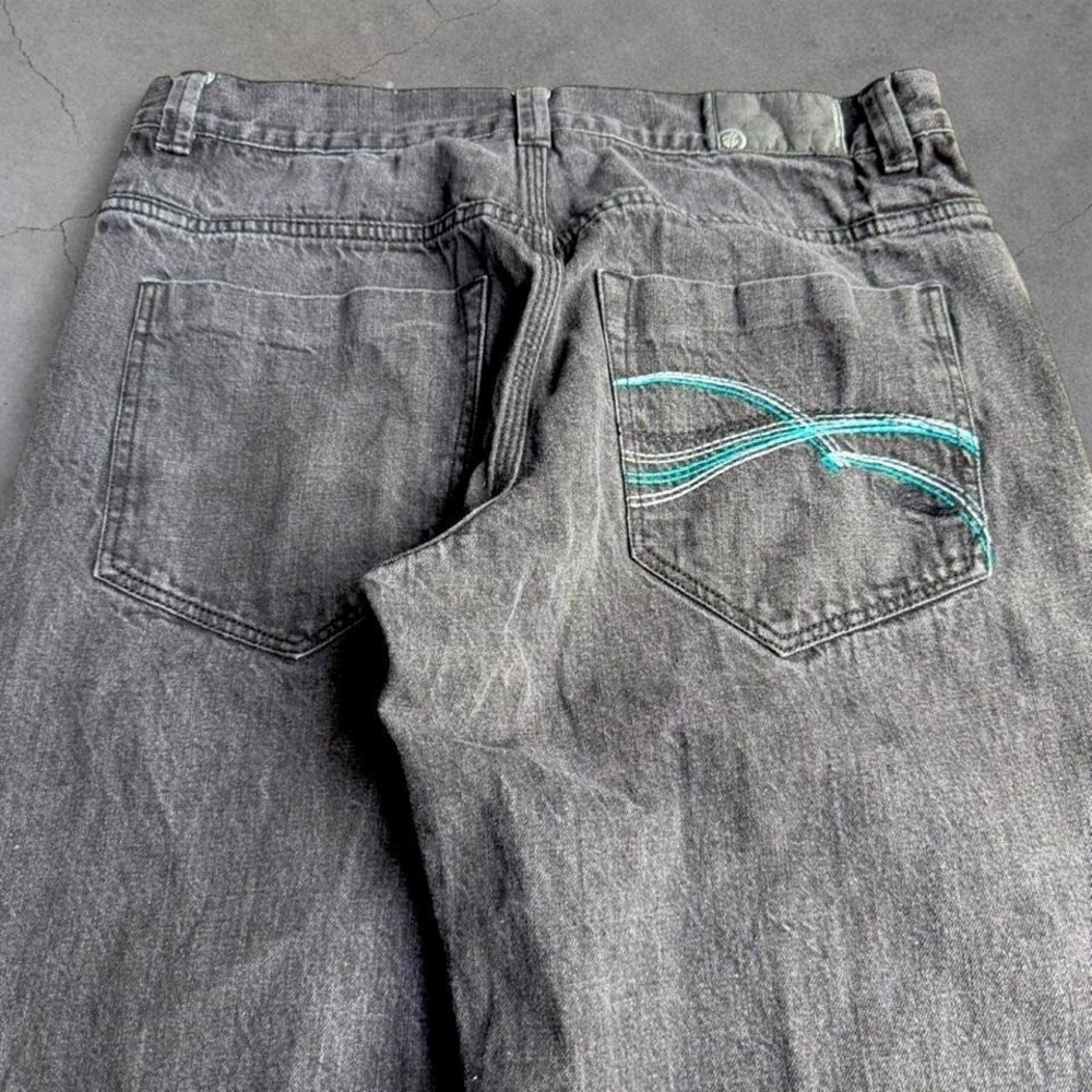 Vintage Rocawear Baggy Jeans Embroidered Black Wash Y2K Streetwear Size 32